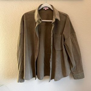 Pink Lily Olive Corduroy Shacket - M